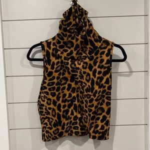 Anti Social Leopard Print Sleeveless Top With Ear holes Mask